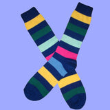 Bassin and Brown Navy Multi Stripe Cotton Socks