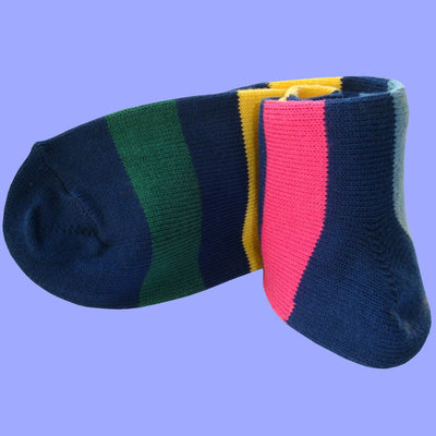 Bassin and Brown Navy Multi Stripe Cotton Socks