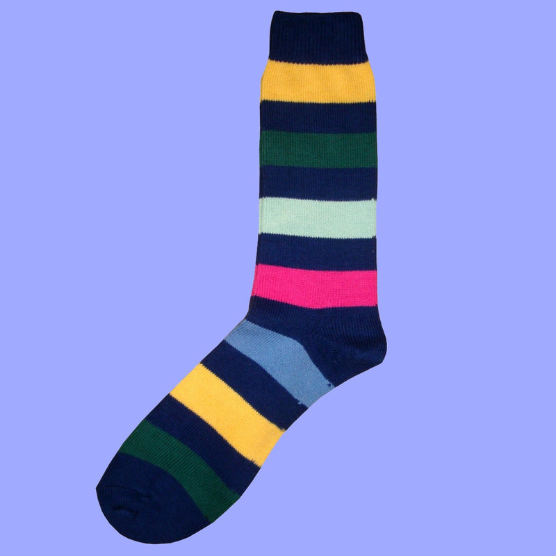 Bassin and Brown Navy Multi Stripe Cotton Socks