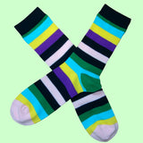 Bassin and Brown Multi Coloured Striped Socks - Green,Navy,Purple,Yellow,Lilac and Light Blue