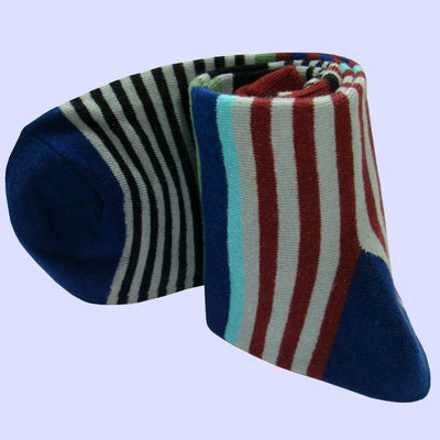 Bassin and Brown Multi Stripe Socks - Grey.Wine.Blue.Turquoise.Green.Black