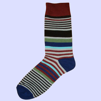 Bassin and Brown Multi Stripe Socks - Grey.Wine.Blue.Turquoise.Green.Black