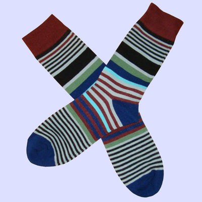 Bassin and Brown Multi Stripe Socks - Grey.Wine.Blue.Turquoise.Green.Black