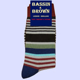 Bassin and Brown Multi Stripe Socks - Grey.Wine.Blue.Turquoise.Green.Black