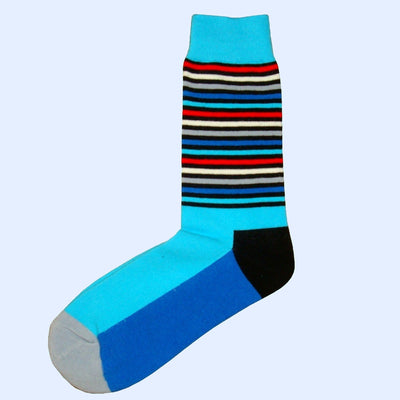 Bassin and Brown Multi Thin Stripe Socks Turquoise/Blue/White/Grey/Red