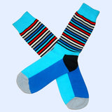 Bassin and Brown Multi Thin Stripe Socks Turquoise/Blue/White/Grey/Red