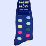 Bassin and Brown Multi Colour Spotted Cotton Socks - Navy Base