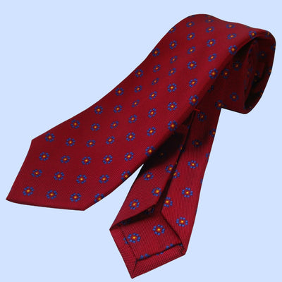 Bassin and Brown Neat Flower Woven Silk Tie - Wine, Blue and Yellow
