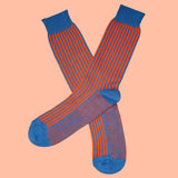 Bassin and Brown - Vertical Stripe Cotton Socks - Blue and Orange