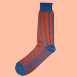 Bassin and Brown - Vertical Stripe Cotton Socks - Blue and Orange