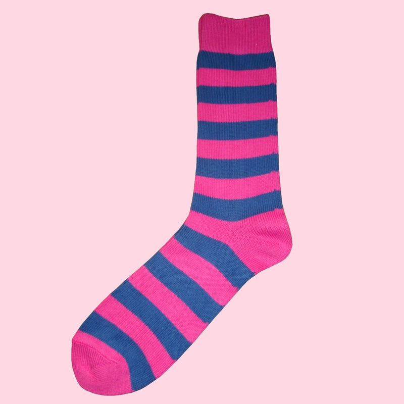 Bassin and Brown Hooped Stripe Cotton Socks - Pink and Blue