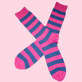 Bassin and Brown Hooped Stripe Cotton Socks - Pink and Blue