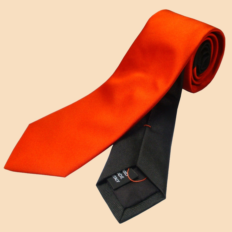 Bassin and Brown - Two Colour Plain  - Woven Silk Tie - Orange/Black