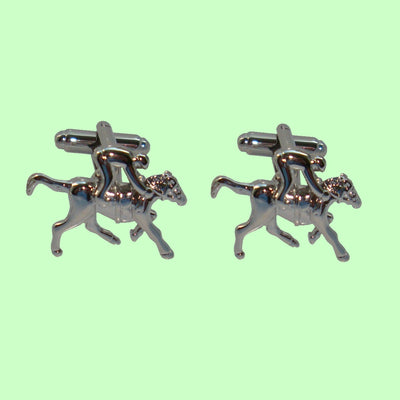 Bassin and Brown Horse Racing Cufflinks - Silver