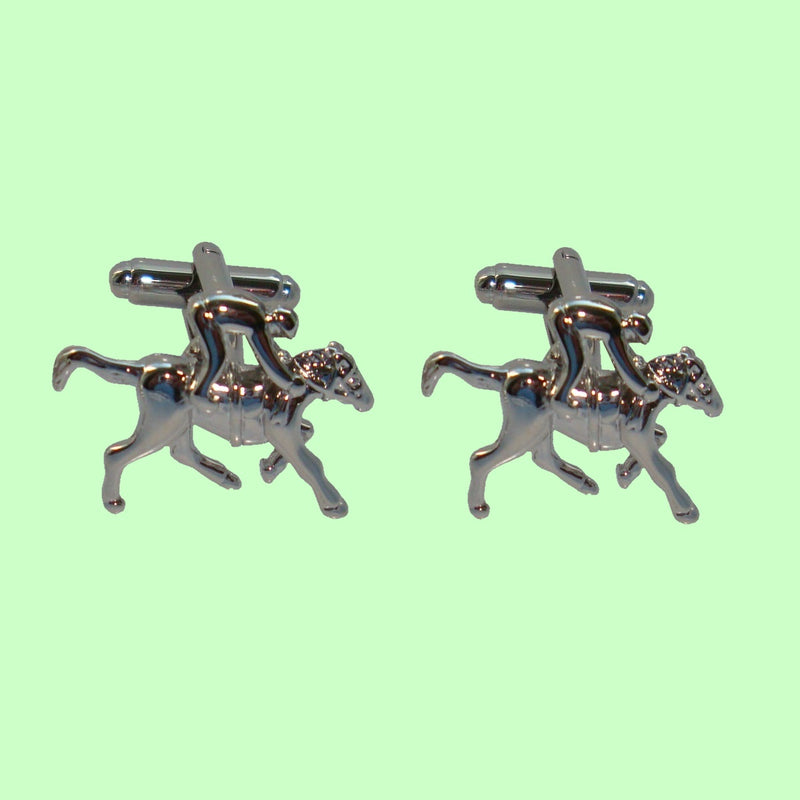 Bassin and Brown Horse Racing Cufflinks - Silver