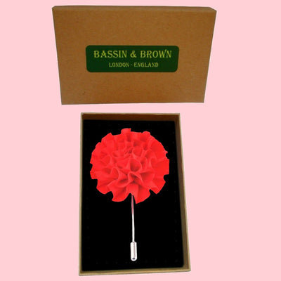 Bassin and Brown Flower Jacket Lapel Pin - Red