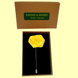 Bassin and Brown Yellow Rose 4cm Diameter Jacket Lapel Pin