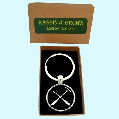 Bassin and Brown Crossed Oars Rowing Keyring - Black and White