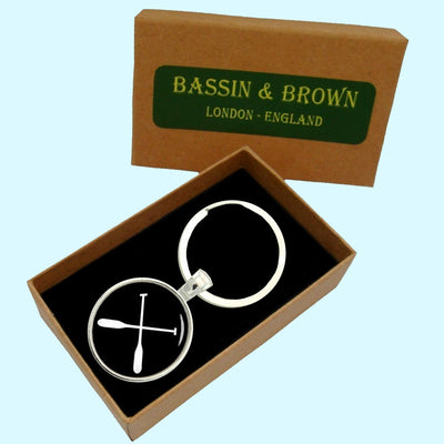 Bassin and Brown Crossed Oars Rowing Keyring - Black and White