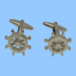 Bassin and Brown Ships Wheel Cufflinks - Silver