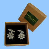Bassin and Brown Ships Wheel Cufflinks - Silver