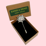 Bassin and Brown Silver Sun Lapel Pin
