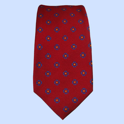 Bassin and Brown Neat Flower Woven Silk Tie - Wine, Blue and Yellow