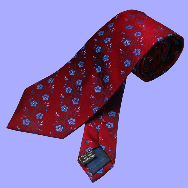 Bassin and Brown Classic Small Flower Woven Silk Tie Wine/Blue