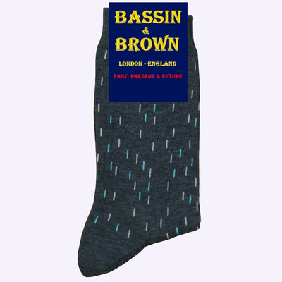 Bassin and Brown Thin Line Socks Charcoal, Turquoise and White