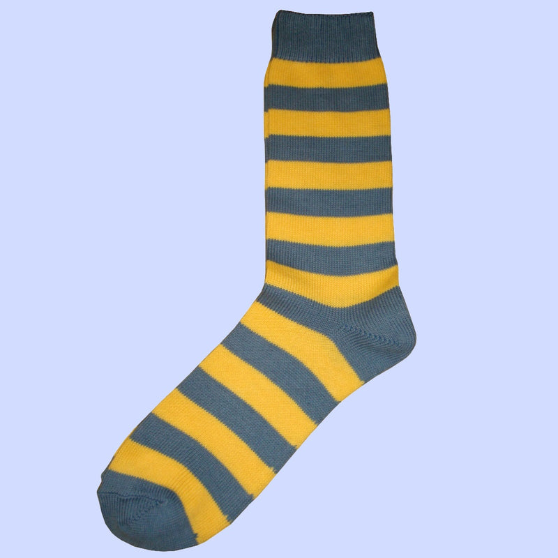 Bassin and Brown Hooped Stripe Cotton Socks - Yellow/Smoke Blue
