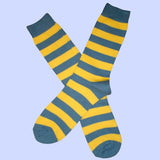 Bassin and Brown Hooped Stripe Cotton Socks - Yellow/Smoke Blue