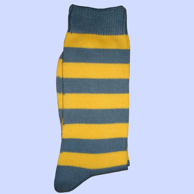 Bassin and Brown Hooped Stripe Cotton Socks - Yellow/Smoke Blue