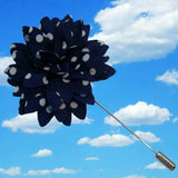 Bassin and Brown Spot Flower Jacket Lapel Pin - Navy and White