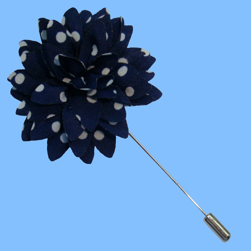 Bassin and Brown Spot Flower Jacket Lapel Pin - Navy and White