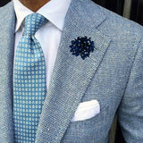 Bassin and Brown Spot Flower Jacket Lapel Pin - Navy and White