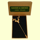 Bassin and Brown Stag Vintage Gold Jacket Lapel Pin