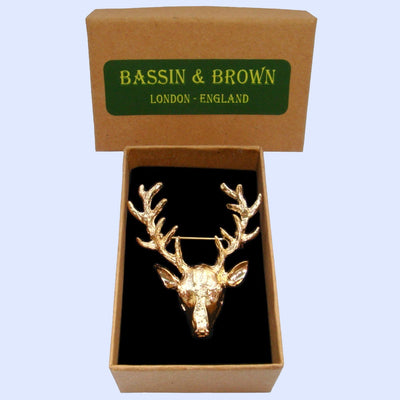 Bassin and Brown Stag Gold Brooch Lapel Pin