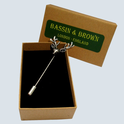 Bassin and Brown Stag Vintage Silver Lapel Pin