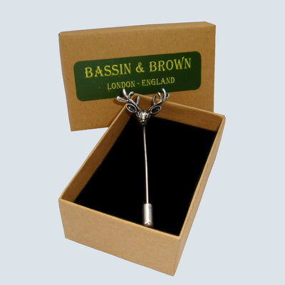 Bassin and Brown Stag Vintage Silver Lapel Pin