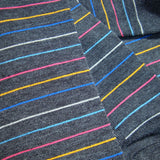 Bassin and Brown Horizontal Thin Striped Socks Charcoal/Blue/Yellow/Pink/Purple/White