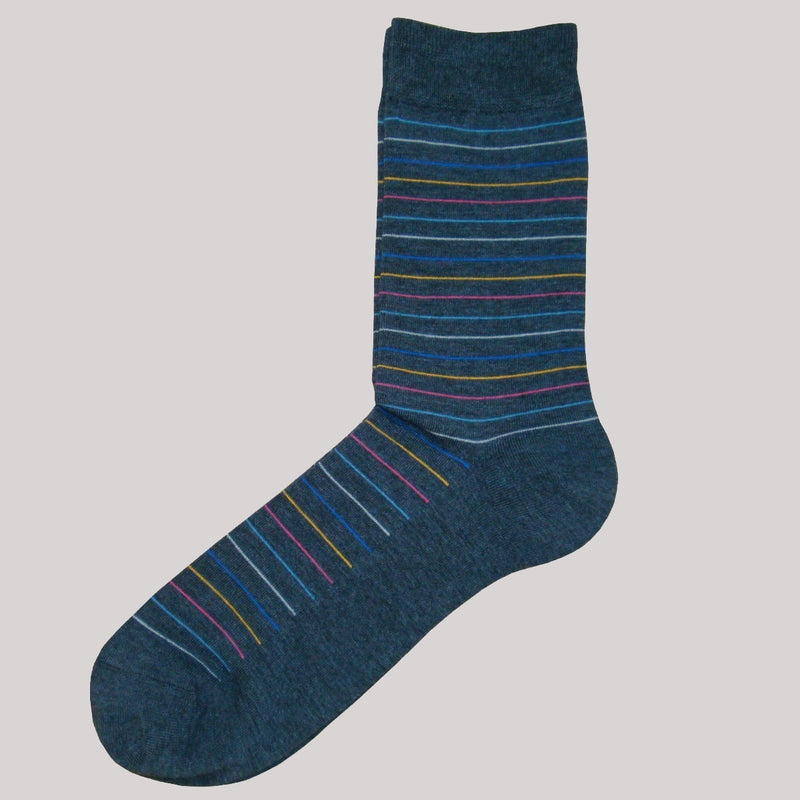 Bassin and Brown Horizontal Thin Striped Socks Charcoal/Blue/Yellow/Pink/Purple/White