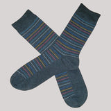 Bassin and Brown Horizontal Thin Striped Socks Charcoal/Blue/Yellow/Pink/Purple/White