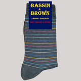 Bassin and Brown Horizontal Thin Striped Socks Charcoal/Blue/Yellow/Pink/Purple/White