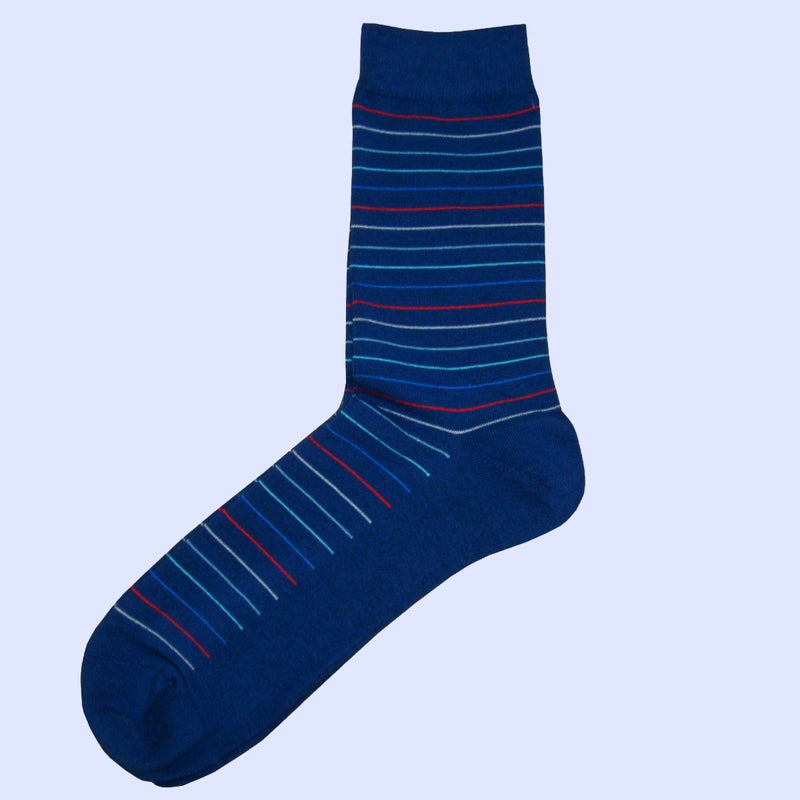 Bassin and Brown Horizontal Thin Striped Socks Navy/Blue/Red/Purple/White/Green