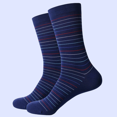 Bassin and Brown Horizontal Thin Striped Socks Navy/Blue/Red/Purple/White/Green