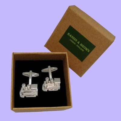 Bassin and Brown Steam Train Cufflink - Silver