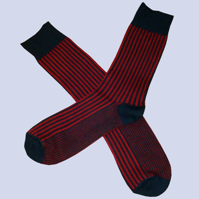 Bassin and Brown Vertical Stripe Cotton Socks - Navy and Red