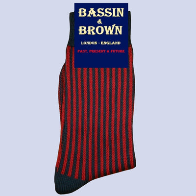 Bassin and Brown Vertical Stripe Cotton Socks - Navy and Red