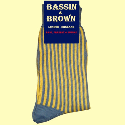 Bassin and Brown Yellow/Blue - Vertical Stripe Cotton Socks