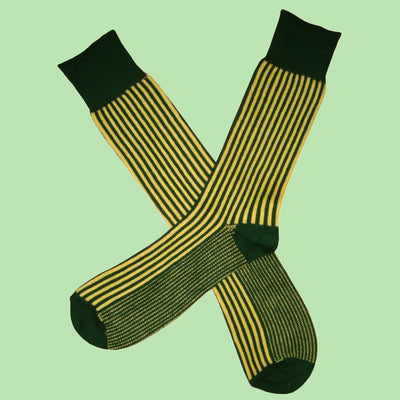 Bassin and Brown Vertical Stripe Cotton Socks -  Green and Yellow